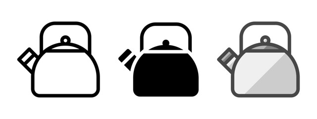 Multipurpose kettle vector icon in outline, glyph, filled outline style. Three icon style variants in one pack.