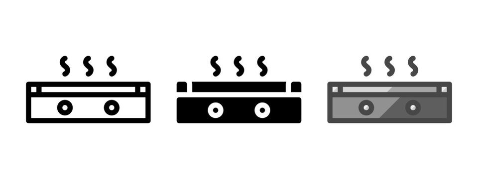 Multipurpose griddle vector icon in outline, glyph, filled outline style. Three icon style variants in one pack.