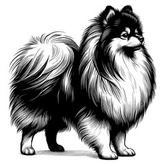 Hand drawn Cute Pomeranian dog in full-body, vector sketch isolated on white background.