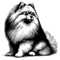 Hand drawn Cute Pomeranian dog in full-body, vector sketch isolated on white background.