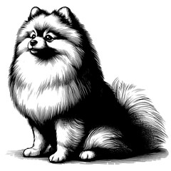 Hand drawn Cute Pomeranian dog in full-body, vector sketch isolated on white background.