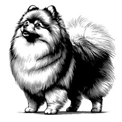 Hand drawn Cute Pomeranian dog in full-body, vector sketch isolated on white background.