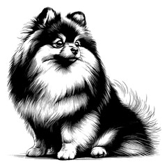 Hand drawn Cute Pomeranian dog in full-body, vector sketch isolated on white background.