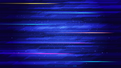 Abstract glowing light speed lines and glitter light effect on dark blue background © CoolFinger101