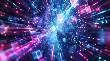 Naklejka premium An abstract vertical background with deep blue and vibrant purple lights