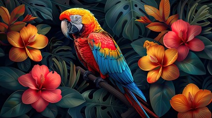 Fototapeta premium Proud Macaw in Lush Tropical Jungle