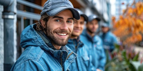 handyman technician in blue cap and uniform, ai