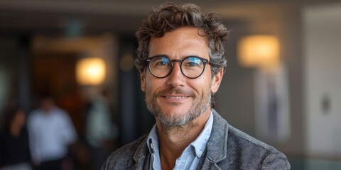 Fototapeta premium man with glasses and beard smiling, ai
