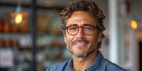Fototapeta premium man with glasses and beard smiling, ai