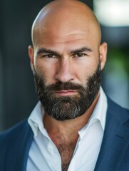 Fototapeta premium an attractive bald and beard man wearing suit professional portrait profile picture