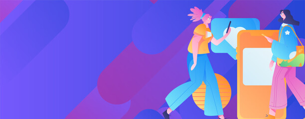 Virtual characters social communication concept business flat vector hand drawn illustration
