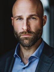 Obraz premium an attractive bald and beard man wearing suit professional portrait profile picture