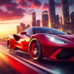 red car driving on the road