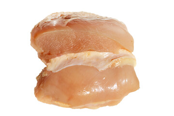 Uncooked raw chicken  breast fillets on white background.