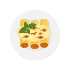 Vector illustration logo Clip art Top View Cannelloni pasta with bolognese and mozzarella