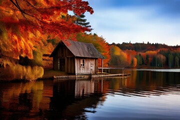Fototapeta premium an ai generated image, charming cottage nestled in an autumn forest