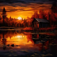 Fototapeta premium an ai generated image, charming cottage nestled in an autumn forest