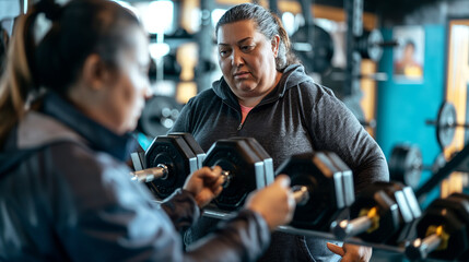Fototapeta premium Woman training with trainer at gym
