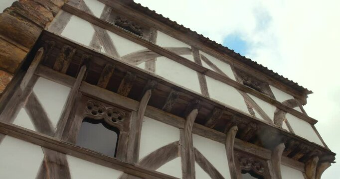 Timber Facade Of King John's Hunting Lodge In The Square, Axbridge England United Kingdom. Low Angle Shot