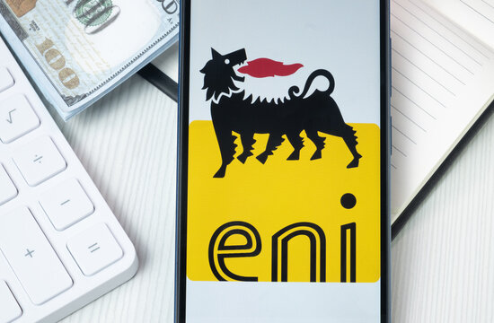 New York, USA - 30 June 2024: ENI Logo on Phone Screen, Company Icon