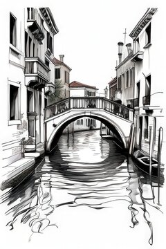 venice canal bridge sketch black and white clip art preview