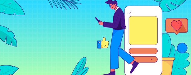 Virtual characters social communication concept business flat vector hand drawn illustration
