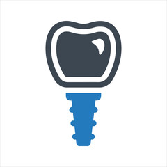 Dental implant icon. Replacement tooth. Dental crown icon. Vector and glyph