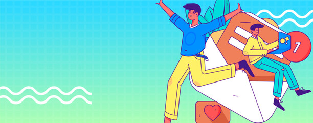 Virtual characters social communication concept business flat vector hand drawn illustration
