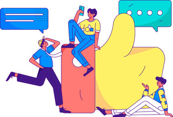 Virtual characters social communication concept business flat vector hand drawn illustration
