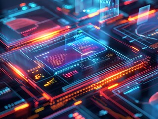 Digital wallets, holographic transaction display, secure fintech, modern tech