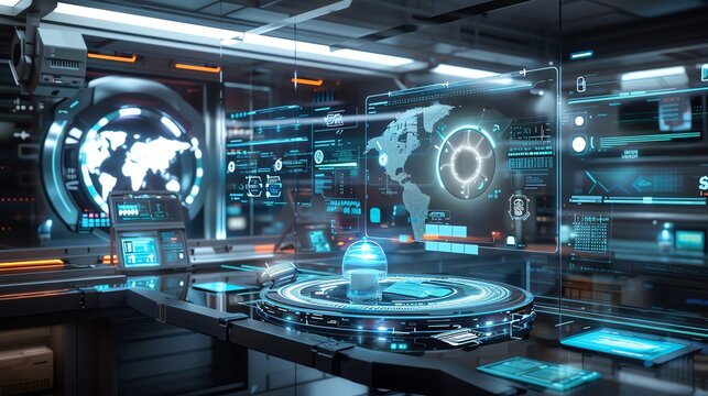 Prototyping, digital holographic interface, futuristic tech lab, advanced design - Powered by Adobe