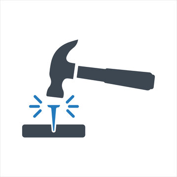 hammer hitting nail blue icon clip art preview