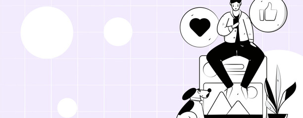 Virtual characters social communication concept business flat vector hand drawn illustration
