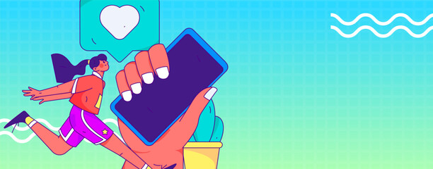 Virtual characters social communication concept business flat vector hand drawn illustration
