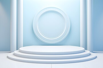 Obraz premium Minimalist background of white round podium on pastel blue wall and classic style columns