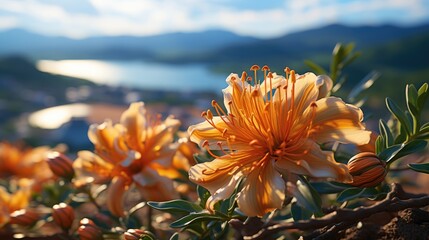 a flower bed with flowers in the background
