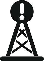 Naklejka premium Black silhouette of a signal tower with an exclamation mark, warning about danger