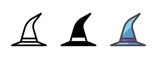 Multipurpose witch hat vector icon in outline, glyph, filled outline style. Three icon style variants in one pack.