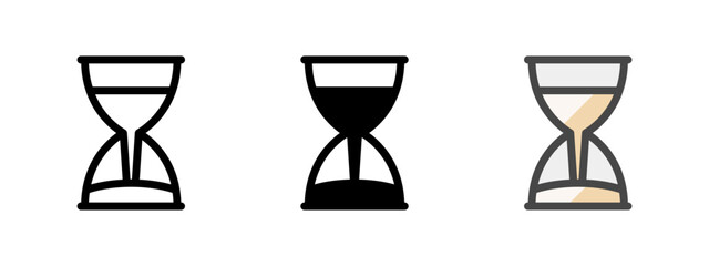 Multipurpose hourglass vector icon in outline, glyph, filled outline style. Three icon style variants in one pack.