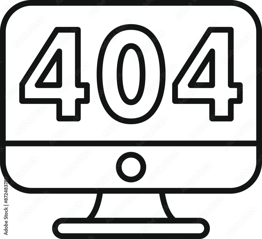 Poster simple black and white icon of a desktop computer displaying a 404 error message