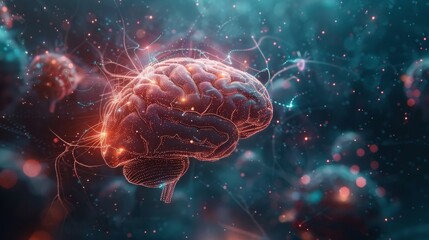 Fototapeta premium Intricate visualization of illuminated neural networks within the human brain, showcasing the complexity of human cognition and intelligence in a futuristic setting