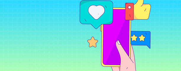 Virtual characters social communication concept business flat vector hand drawn illustration
