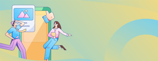 Virtual characters social communication concept business flat vector hand drawn illustration
