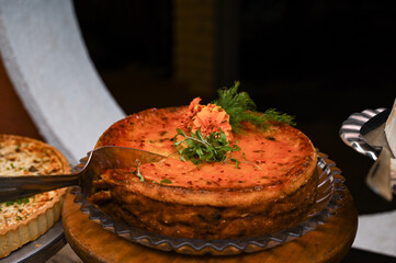 savory pie decorated with edible flower, savory pie, quiche, thanksgiving day, thanksgiving, thanksgiving meal, haute cuisine	