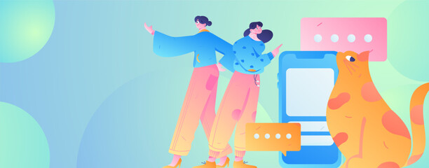 Virtual characters social communication concept business flat vector hand drawn illustration
