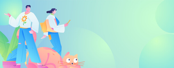 Virtual characters social communication concept business flat vector hand drawn illustration
