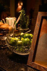 bar, drink ingredients, lemons in crystal bowl, pub
