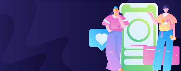Virtual characters social communication concept business flat vector hand drawn illustration
