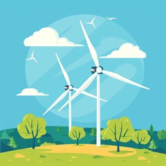 Fototapeta premium 36. Wind energy technology, advanced turbines, flat design illustration