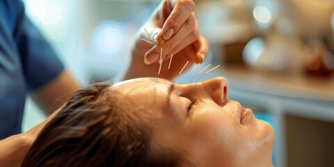 A patient receiving acupuncture treatment from a licensed practitioner, promoting alternative therapies for wellness